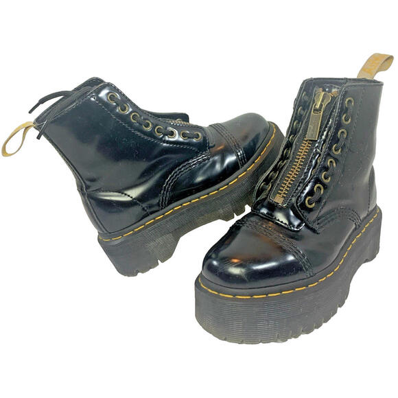 Dr. Marten Air Wair Vegan Sinclair Black Patent Leather Platform Zip Boots Sz 5 - Picture 1 of 9